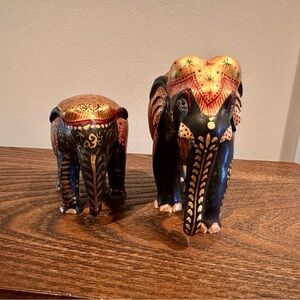 Handcrafted Black and Gold Elephant Figurines